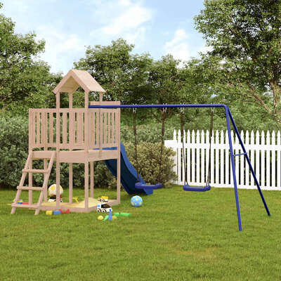 Woodland Funhouse: Pine Playhouse with Slide and Swings