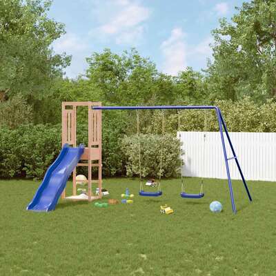 Douglas Deluxe Adventure Set: Solid Wood Playhouse with Slide and Swings