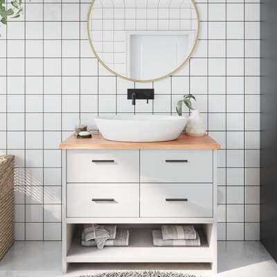Nature's Touch: Light Brown Treated Solid Wood Bathroom Countertop