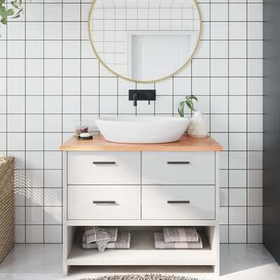 Light Brown-Treated Solid Wood Bathroom Countertop