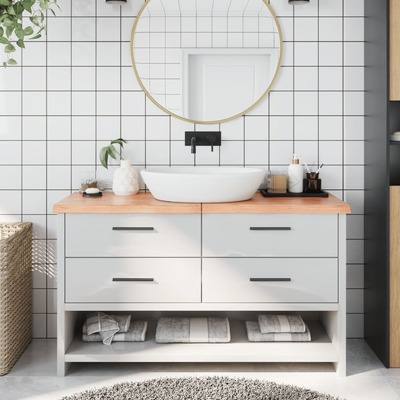 Natural Beauty: Light Brown Treated Solid Wood Bathroom Countertop