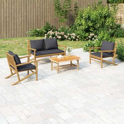 4-Piece Lounge Set with Dark Grey Cushions