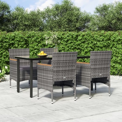 Chic Harmony: 5-Piece Garden Dining Set with Grey Cushions and Black Accents