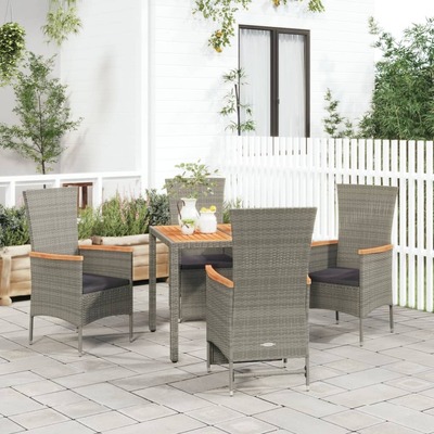 Serene Al Fresco: Cushioned Grey Poly Rattan 5-Piece Garden Dining Set