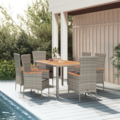Serene Al Fresco: Cushioned Grey Poly Rattan 7-Piece Garden Dining Set