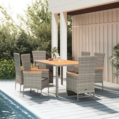 Stylish and Comfortable: Grey Poly Rattan 7-Piece Garden Dining Set with Cushions