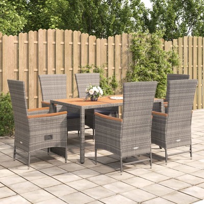 Contemporary Comfort: Grey Poly Rattan 7-Piece Dining Set with Plush Cushions