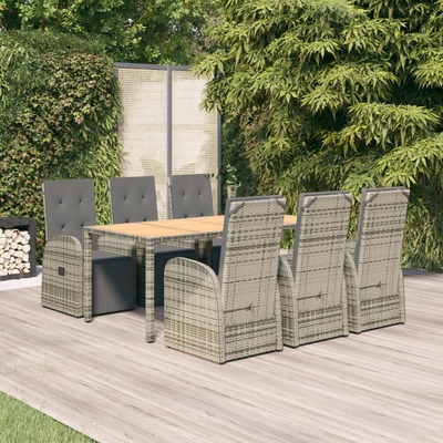 Elegant 7-Piece Garden Dining Set: Grey Poly Rattan with Cushions