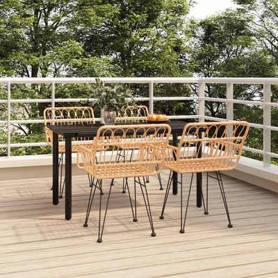 Rattan Noir Dining Elegance: 5-Piece Garden Dining Set in Black Poly Rattan