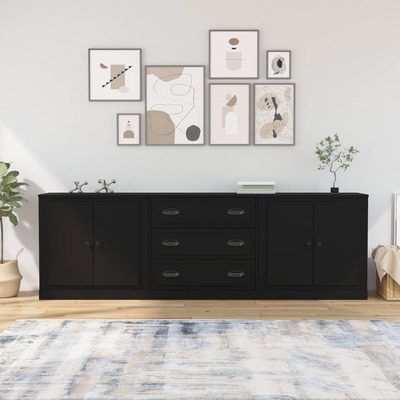Contemporary Set of 3 Black Engineered Wood Buffets
