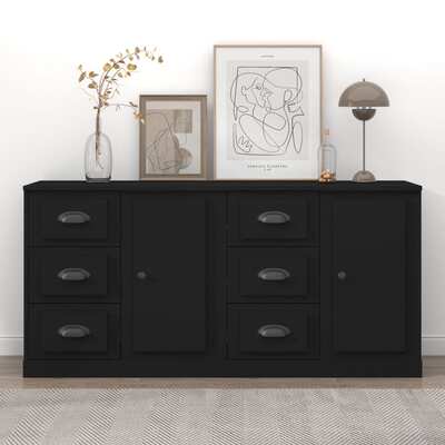 Contemporary Set of 2 Black Engineered Wood Buffets