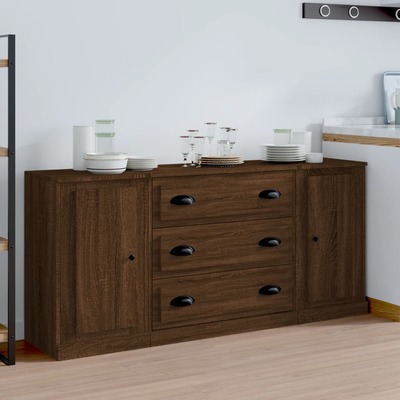 Elegant 3-Piece Brown Oak Engineered Wood Dining Ensemble
