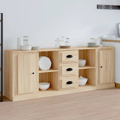 Elegant 3-Piece Sonoma Oak Engineered Wood Sideboard Set