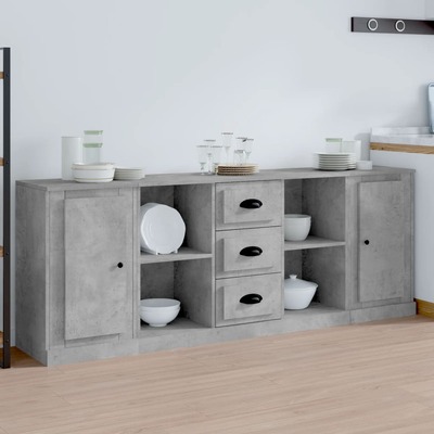 Elegant 3-Piece Concrete Grey Engineered Wood Sideboard Set