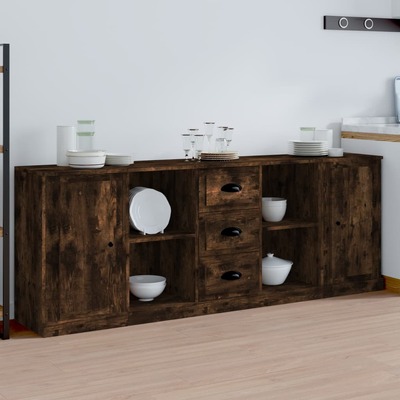 Elegant 3-Piece Smoked Oak Engineered Wood Sideboard Set