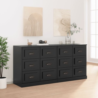 Contemporary 2 Pcs of Black Engineered Wood Sideboards