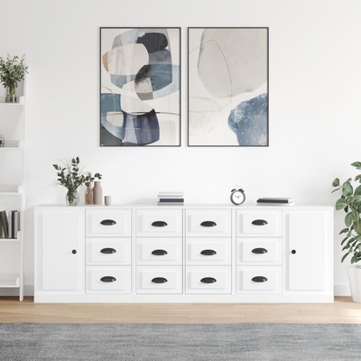 Contemporary 3 Pcs of White Engineered Wood Sideboards