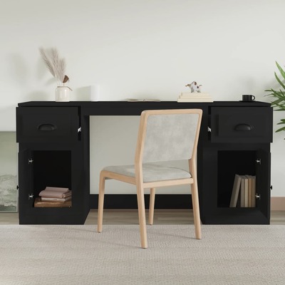 Black Engineered Wood Desk with Cabinet