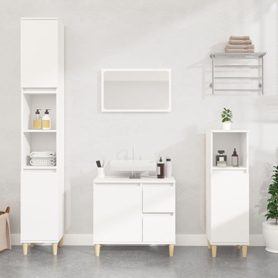Modern Luxury White Engineered Wood 3-Piece Bathroom Furniture
