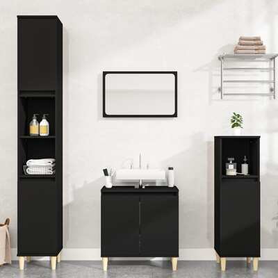 Contemporary Black Bathroom Trio: Engineered Wood 3-Piece Furniture