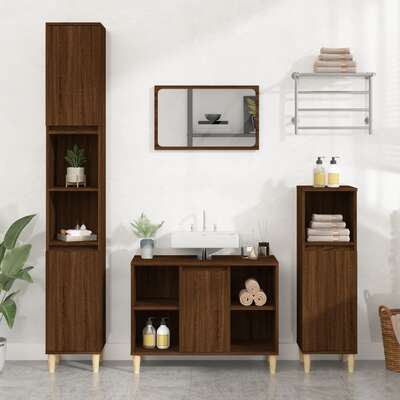 Elegant Brown Oak Engineered Wood 3-Piece Bathroom