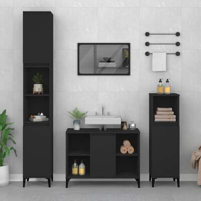Contemporary 3-Pcs Black Engineered Wooden Bath Set