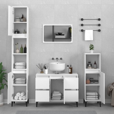 White Bathroom Trio: Engineered Wood 4-Piece Furniture Elegance