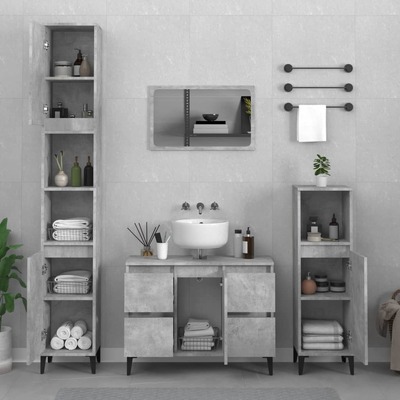 Elegant Concrete Grey Engineered Wood 4-Piece Bathroom