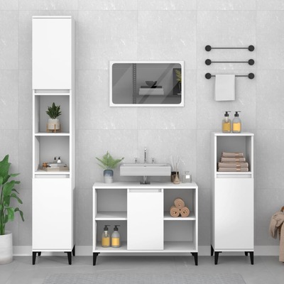 Bathroom Storage Sleek White Engineered Wood Cabinet 4 Pcs