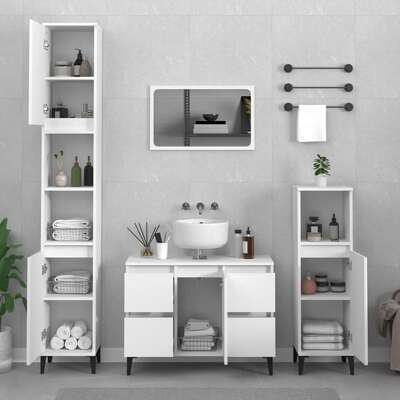 3 Pcs Bathroom Furnishings in Engineered White Wood