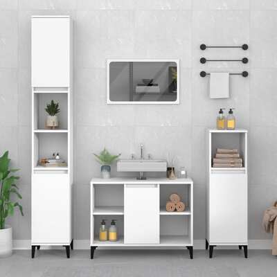 Durable 3-Piece White Engineered Wood Bathroom Ensemble
