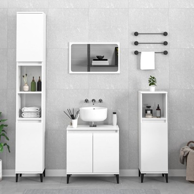 Elegant Glossy White Engineered Wood 2-Piece Bath Furnishing Ensemble