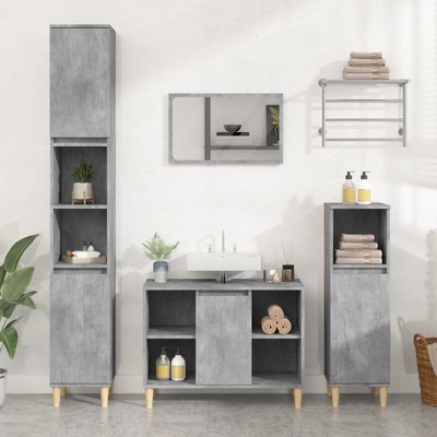 Contemporary 2-Part Concrete Grey Engineered Wooden Bath Set