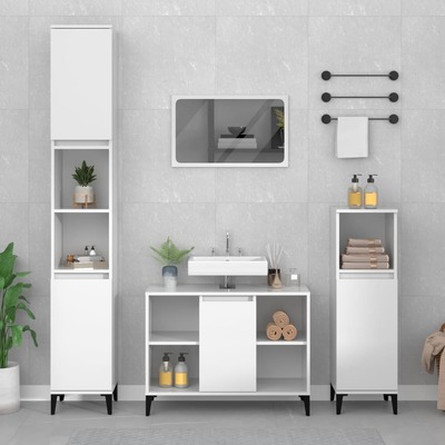 Contemporary 2-Pcs High Gloss White Engineered Wooden Bath Set