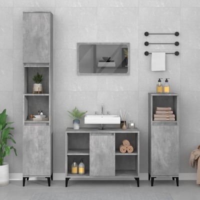 Contemporary 2-Pcs Concrete Grey Engineered Wooden Bath Set
