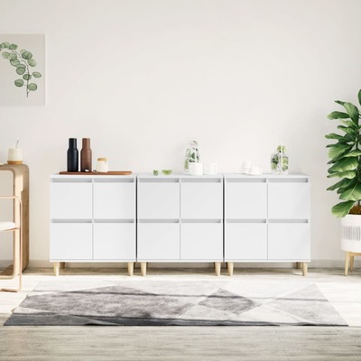 Contemporary 3 Pcs of White Engineered Wood Side Cabinets