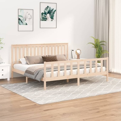 Royal Slumber: Luxurious King Size Solid Wood Pine Bed Frame with Headboard 