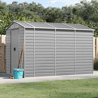 Sleek Tranquility Haven: Light Grey Galvanised Steel Garden Shed