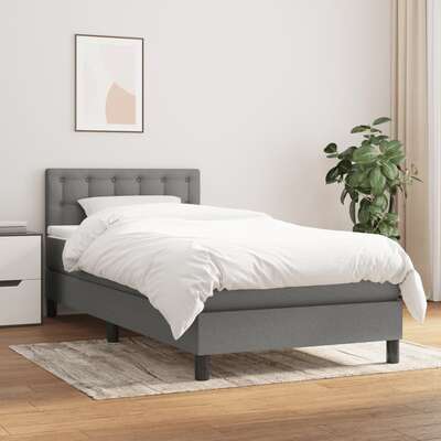 King Single Fabric Bed with Pocket Spring Mattress and Removable Topper Dark Grey
