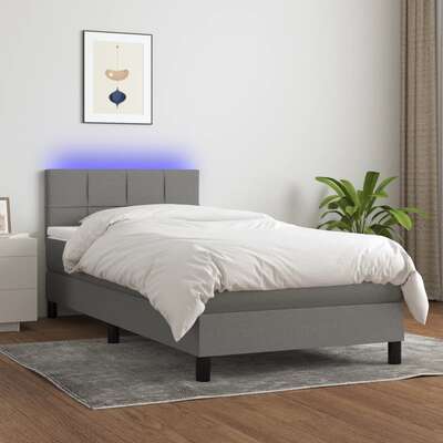 Dark Grey Fabric Box Spring Bed with Pocket Spring Mattress and LED Headboard
