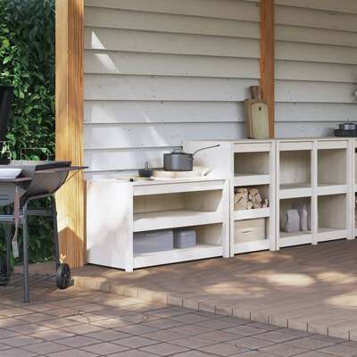 2 pcs Outdoor Kitchen Cabinets White Solid Wood Pine