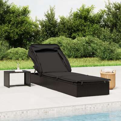 Comfortable Sunbed with Foldable Roof Black Daily Living Essential Garden Leisure 