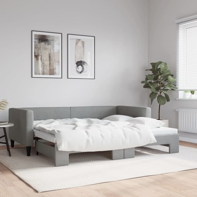 Daybed with Trundle Light Grey Fabric