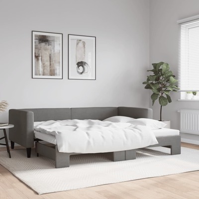 Daybed with Trundle Dark Grey Fabric Single Size