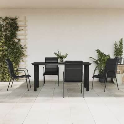 5 Pcs Garden Dining Set Black Steel and Textilene