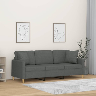 3 Seater Sofa with Throw Pillows Dark Grey Fabric