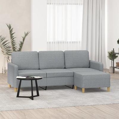3 Seater Sofa with Footstool Light Grey