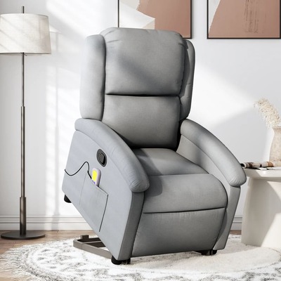 Stand-Up Massage Recliner Chair in Light Grey Fabric