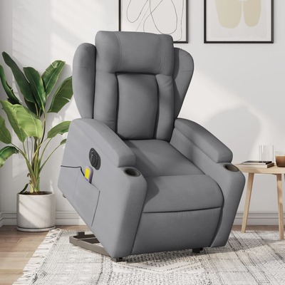 Light Grey Fabric Electric Stand-Up Massage Recliner Chair