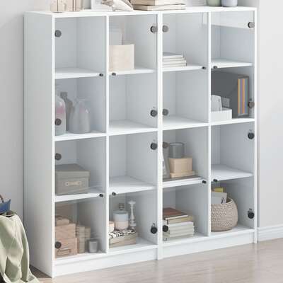 Contemporary White Engineered Wood Bookcase with Doors-Comfort and Style